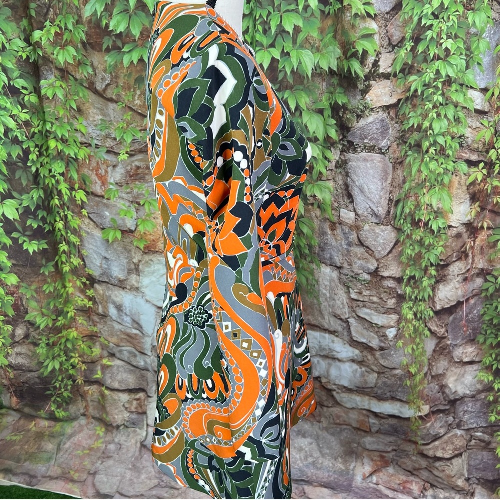 ZARA Mod Floral Orange/Green/White Geometric Lightweight Scuba Mini Dress, S - Picture 9 of 12